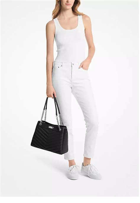 michael kors whitney medium tote black|Michael Kors quilted tote.